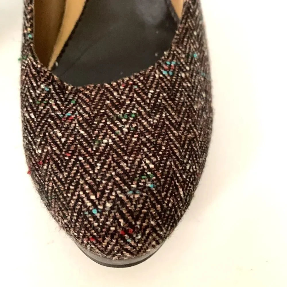Candie's Women's Brown Beige Tweed Platform High Heeled Pumps Shoes Size 8.5M